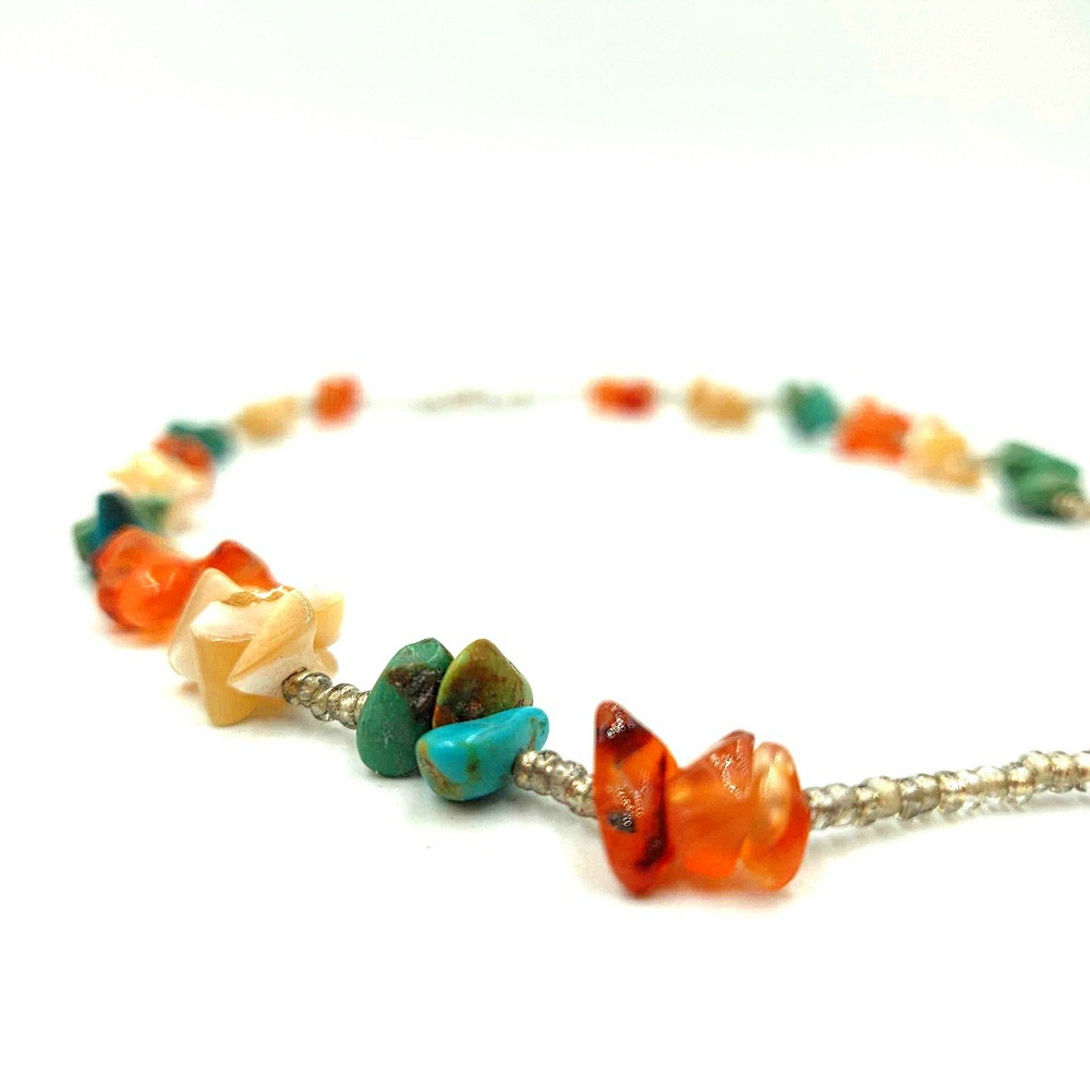 Gorgeous Amber Turquoise MOP Shell 925 Necklace